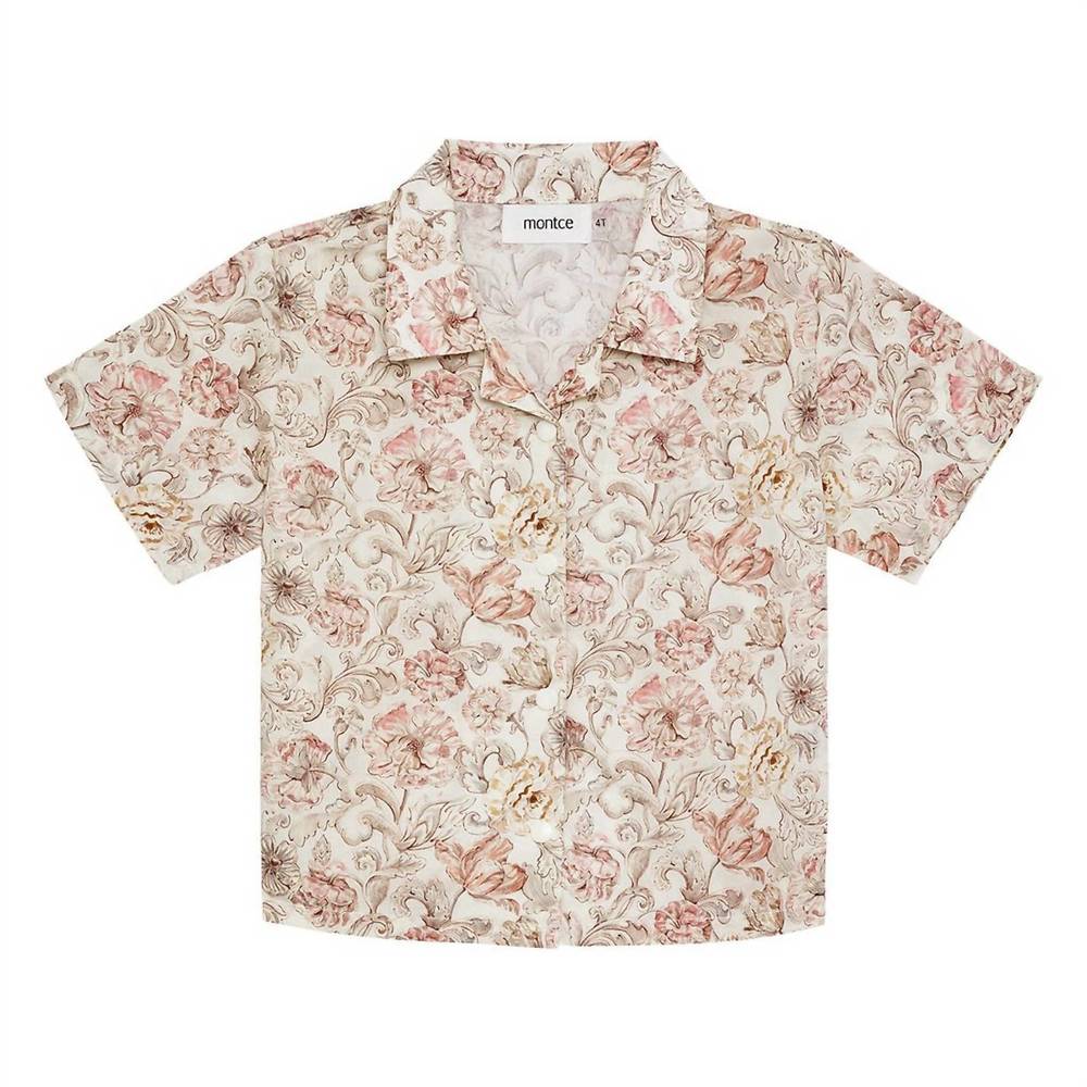 NEW MONTCE girl's floral mini button down shirt in venecia
